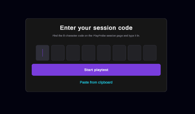 The handoff code entry screen